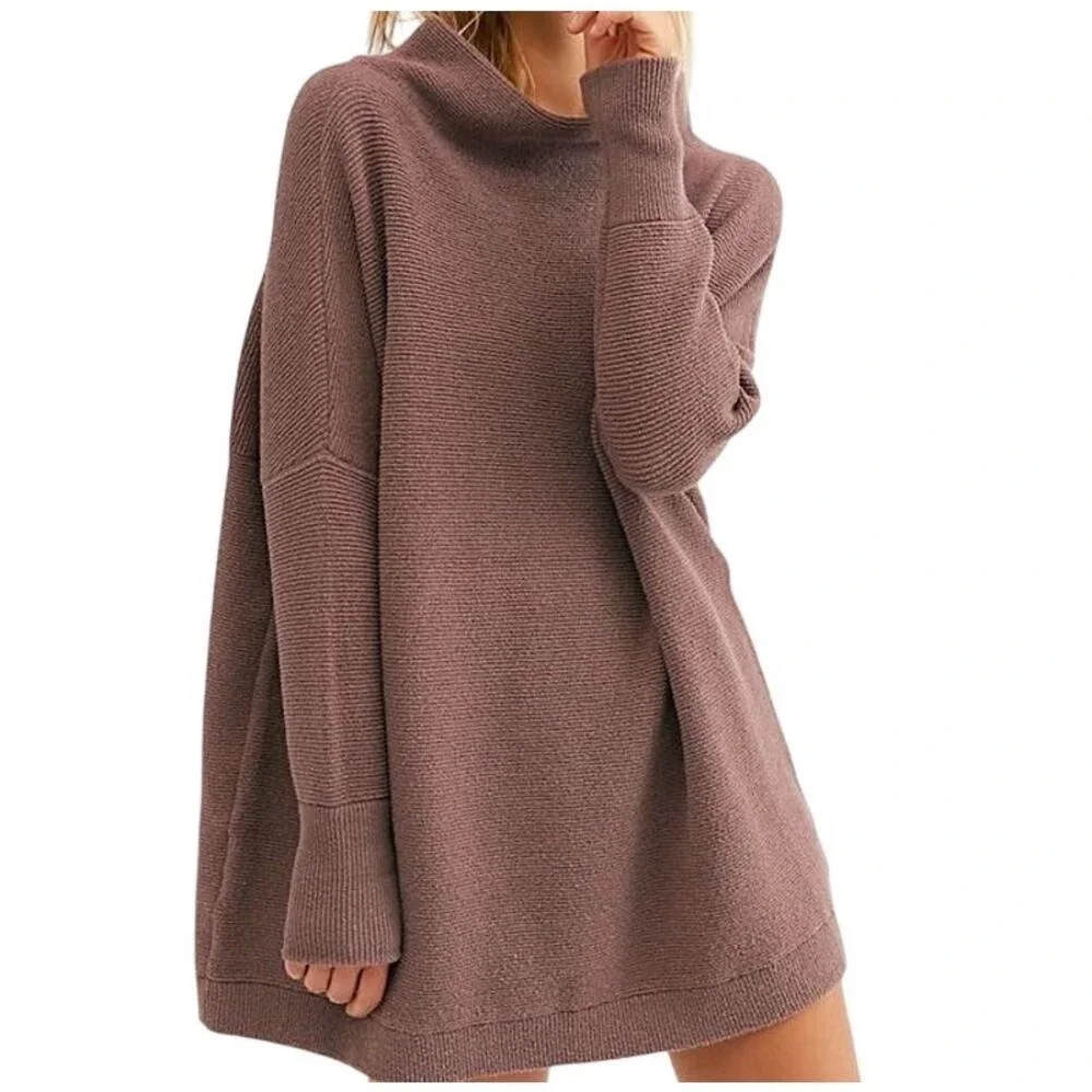 Free People Women's Taupe Brown Ottoman Slouchy Tunic Sweatwer Size XS